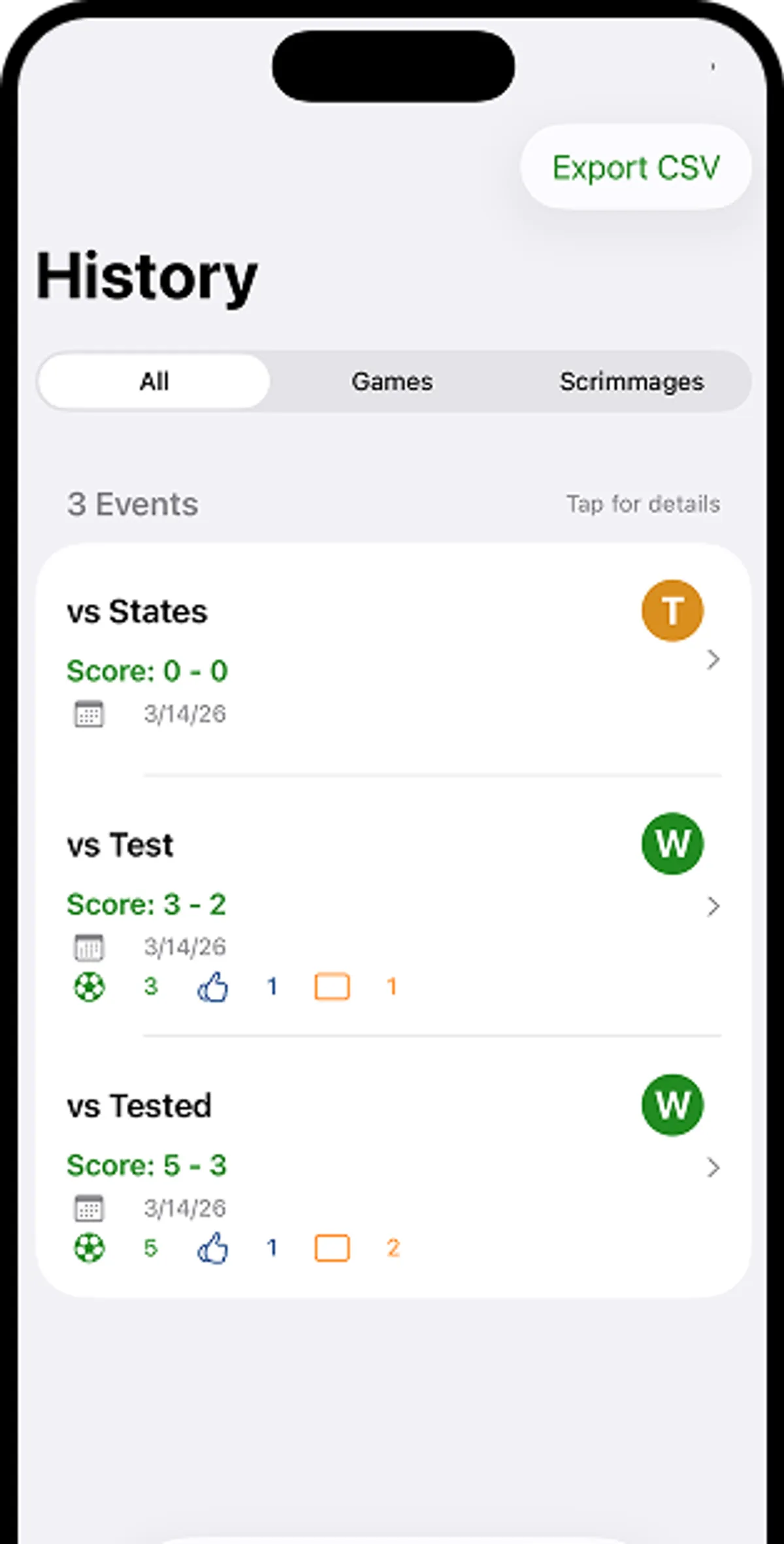 View historical game data, zooming in to see each game's details